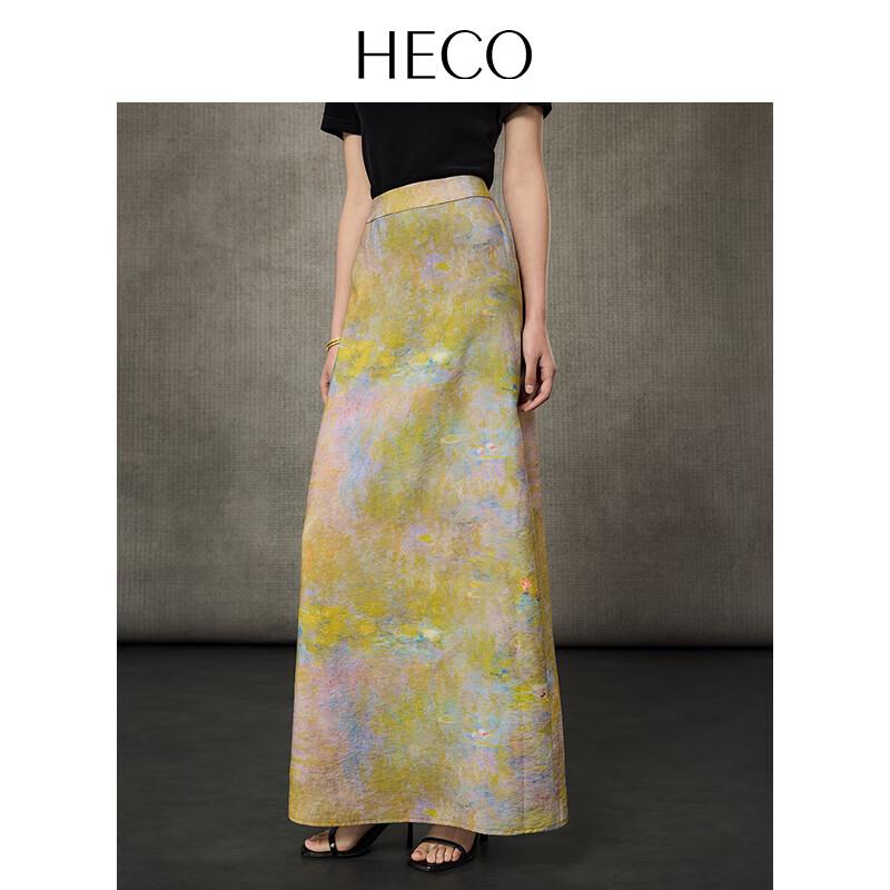HECO New Chinese Style Oil Painting Print Slimming Midi Skirt M