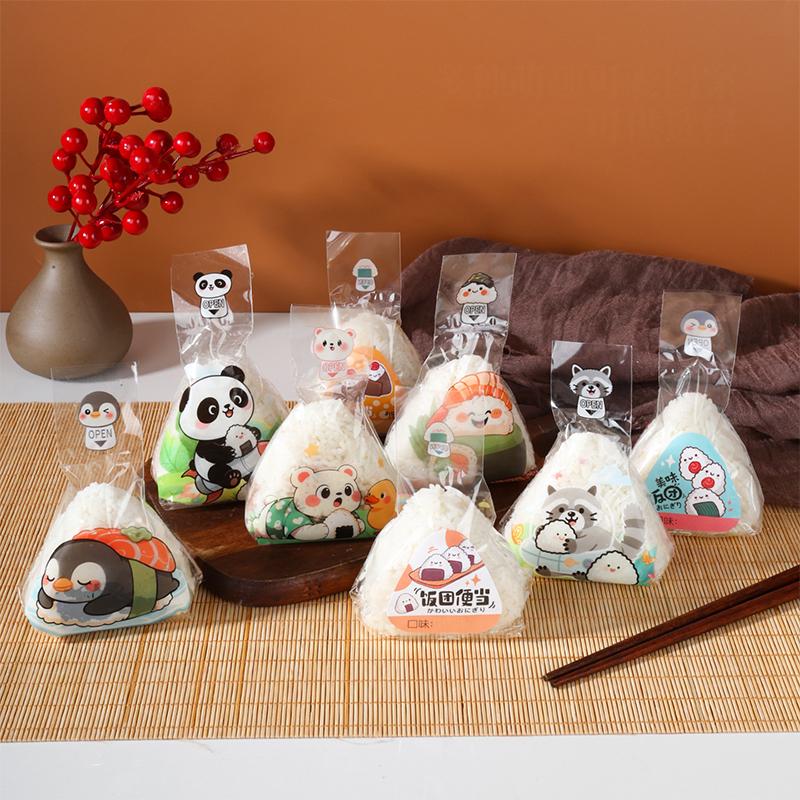 100Pcs Cute Cartoon Triangle Rice Ball Packing Bag Seaweed Sushi Mould Bag Sushi Bento Accessories Seaweed Rice Ball Sushi Bag