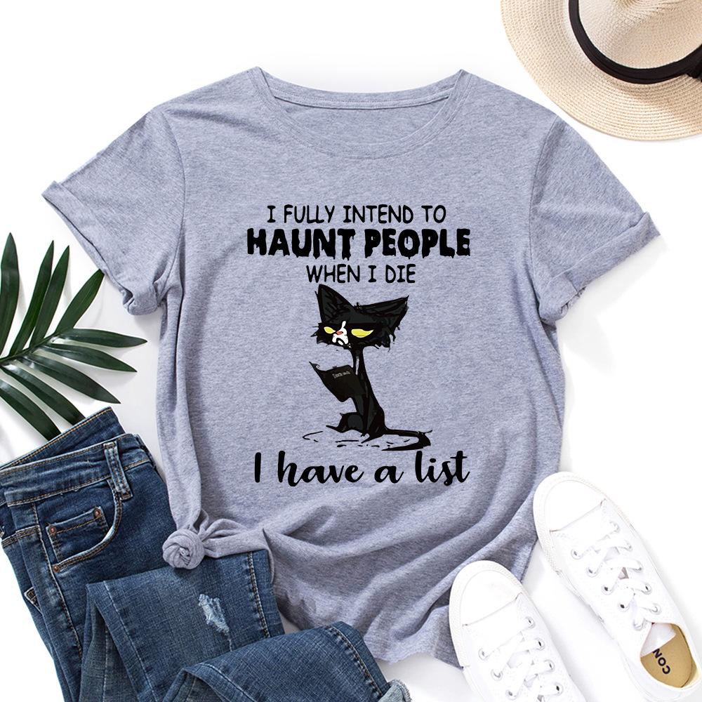 Learning Cats Cotton T-Shirt Short Sleeve Round Neck Women 2d Print Tops