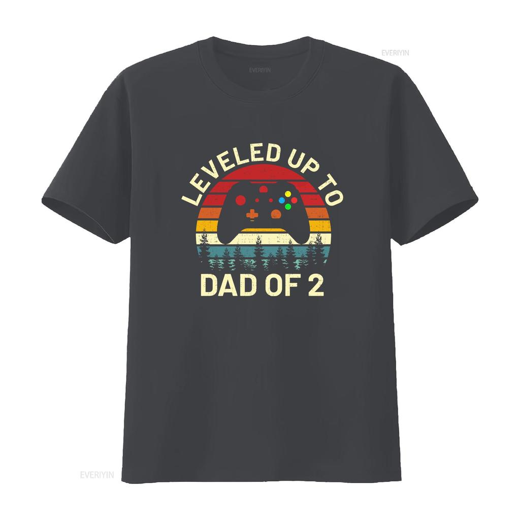 Leveled Up To Dad Of 2 Two Retro Video Game Controller T Shirt Fathers Day Gaming Expecting vintage Washed Soft Comfortable