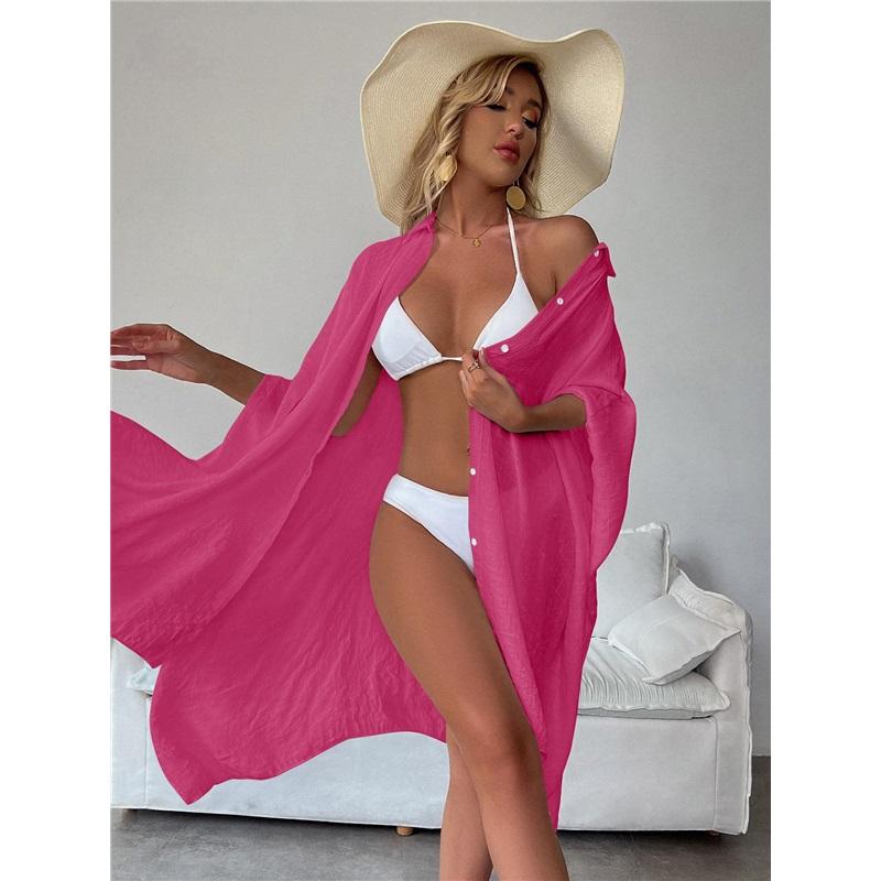 Summer Loose Cardigan Sun Protection Woman Bikini Cover-up Swimsuit Solid Beachwear Cover-Ups Swimwear Women Kimono Dress