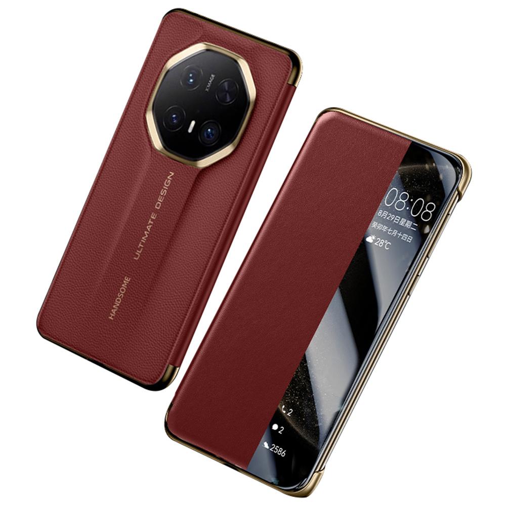 

Для Huawei Mate 70 RS Ultimate Case Чехол из натуральной коровьей кожи с окошком для просмотра для смартфона Red