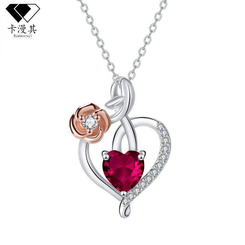 Rose Gold Heart Pendant Necklace Women Copper Cross Chain Minimalist Chic Floral Romantic Design 41-50cm Adjustable Gold-plated
