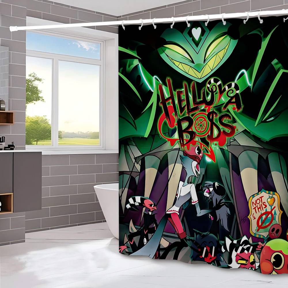H-Helluva Boss  Funny and Creative Beach Shower Curtain Waterproof Polyester Bath Curtains for Bathroom Decorate with Hooks