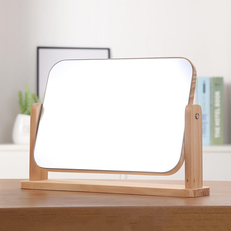 Desktop Double-Sided Magnifying Makeup Mirror, European Style, Solid Wood, HD Beauty Mirror
