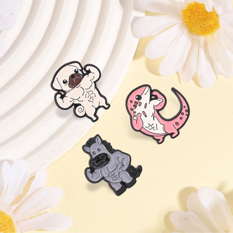 Xiaomi Muscular Animal Cartoon Enamel Pin Strong Muscular Leopard Gecko Pug Horse Brooch Bag Lapel Badge Jewelry Gift for Gym Lovers