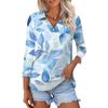 Women's Fashion Casual Button-up Seven-quarter Sleeve Floral Print Lapel Top