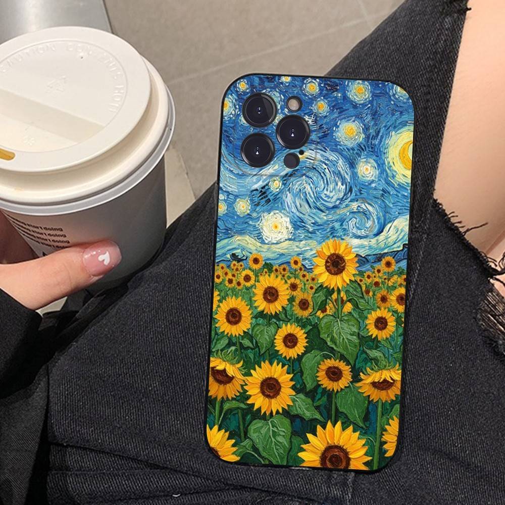 Art Vincent Van Gogh Phone Case For iphone 16 15 17 13 14 12 11 Pro Max Plus Black Shell Cover Case