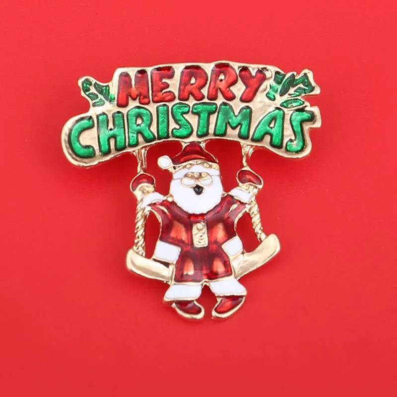 Christmas Brooches for Women Exquisite Cute Santa Bells Brooch Pin Shiny Zircon Garland Badge Trendy Clothes Accessory Jewelry