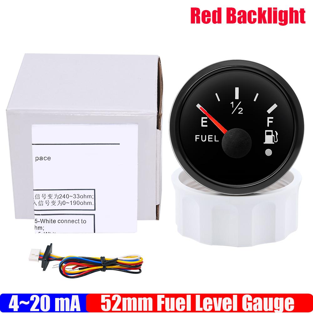 4-20mA 52mm Fuel Level Gauge with Alarm Flashing Current Signal Oil Tank Meter Indicator Waterproof Red LED for Car Boat Custom