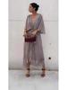 2026 European Women's Lace-up Batwing Sleeve Long Dress, Plus Size, Solid Color, Irregular Hem