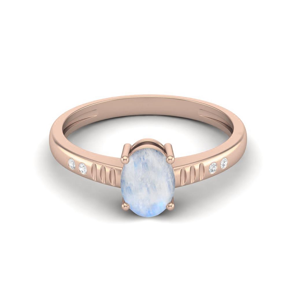 7X5mm Oval Moonstone 925 Sterling Silver Rose Vermeil Solitaire Women Engagement Ring