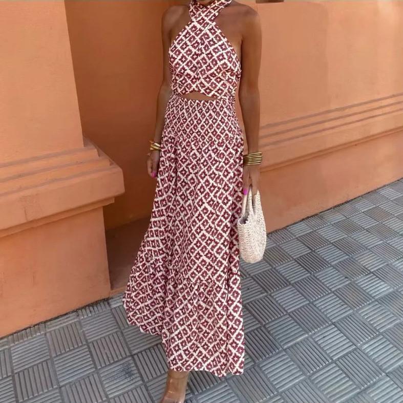 Summer High Waist Sleeveless Print Dress Set For Women With 3d Pattern And Polyester Fabric