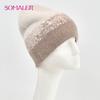 SOMALER Winter Hats for Women Warm Angora Wool Knitted Hat Fashion Sequin Beanie Hat Thick Long Rabbit Fur Hair  Skull Cap Bonnet