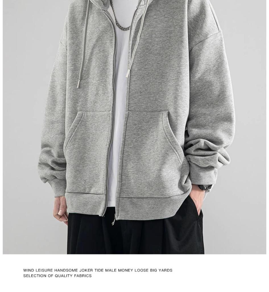 Men's Japanese-Korean Style Loose Zipper Hoodie - Trendy Early Autumn/Winter Casual Jacket