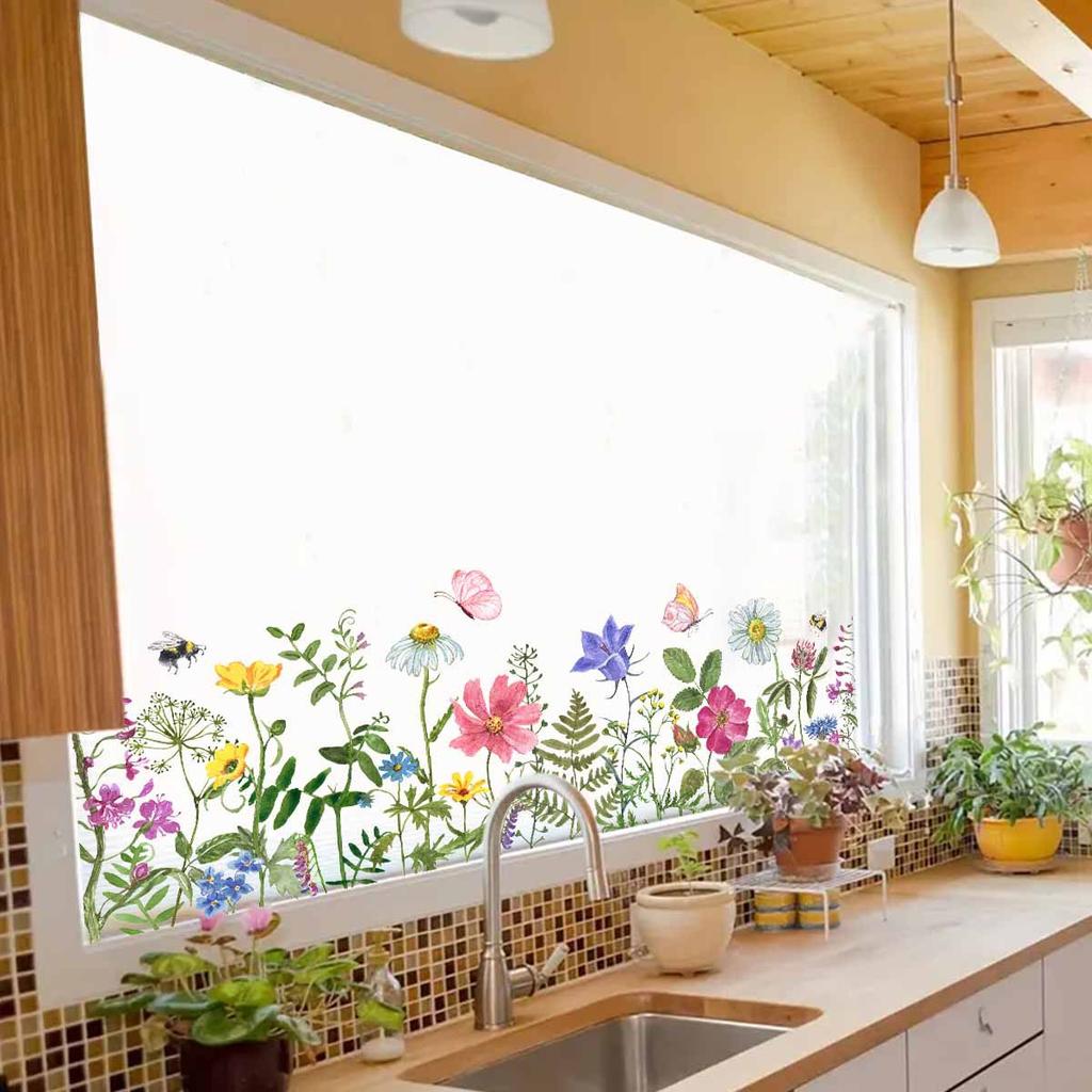 Colorful Cartoon Flower Butterfly Fully Transparent Double Sided Visible Window Sticker Home Decoration Decal