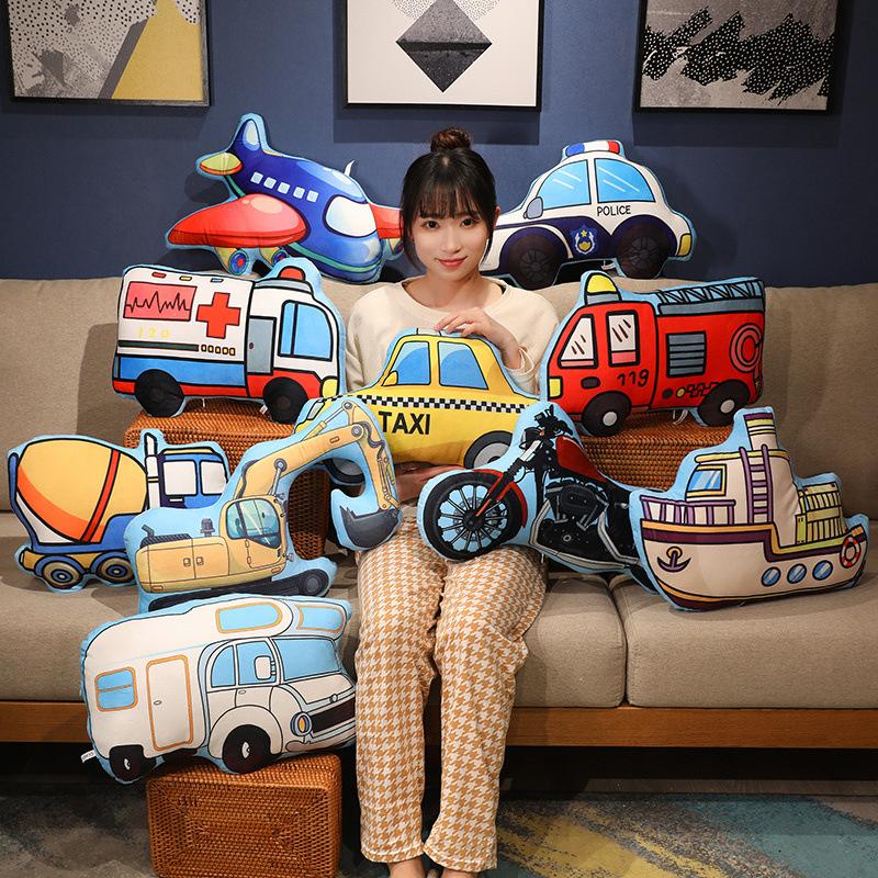 Cartoon Vehicle Throw Pillow Printing Special-Shaped Excavator Car Plane Children'S Early Education Fun Plush Toy
