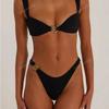 New black premium bikini swimsuit sexy backless metal connection ring swimsuit women