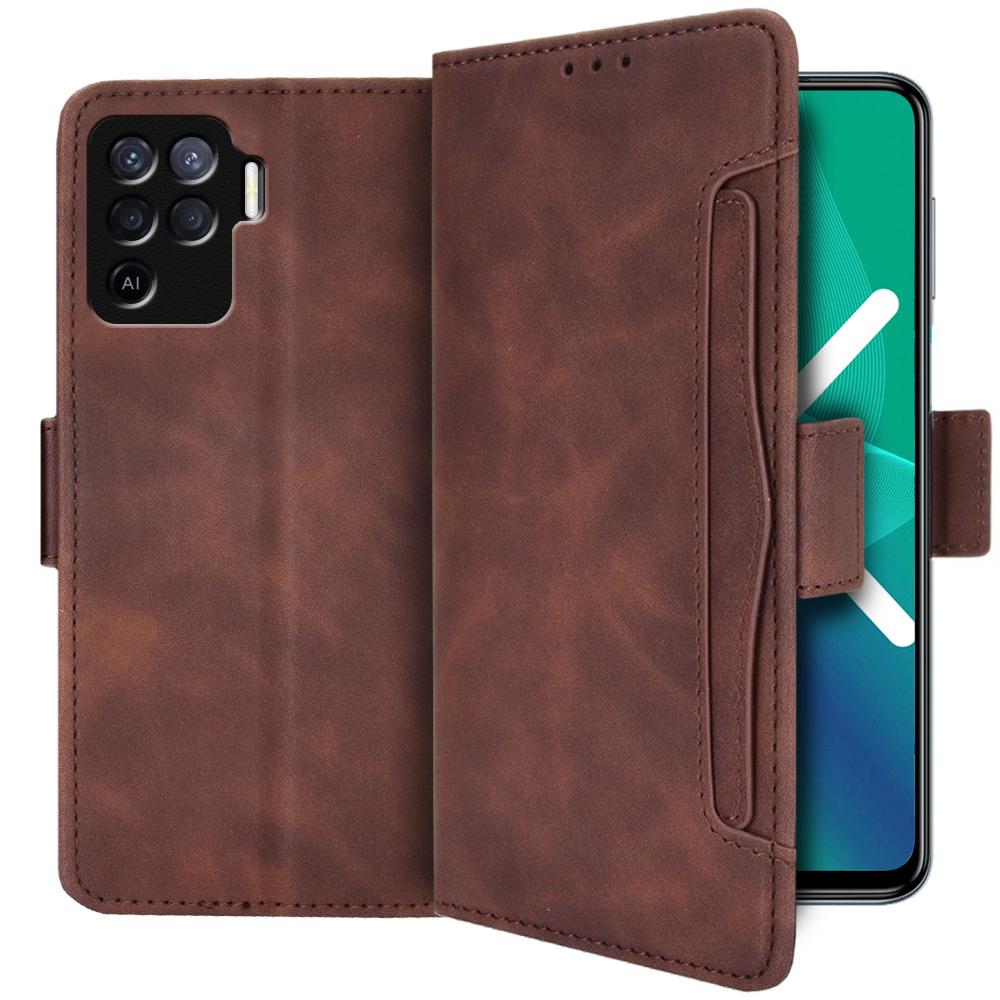 Flip Case for Oppo Reno5 Lite, Card Slot, Brown