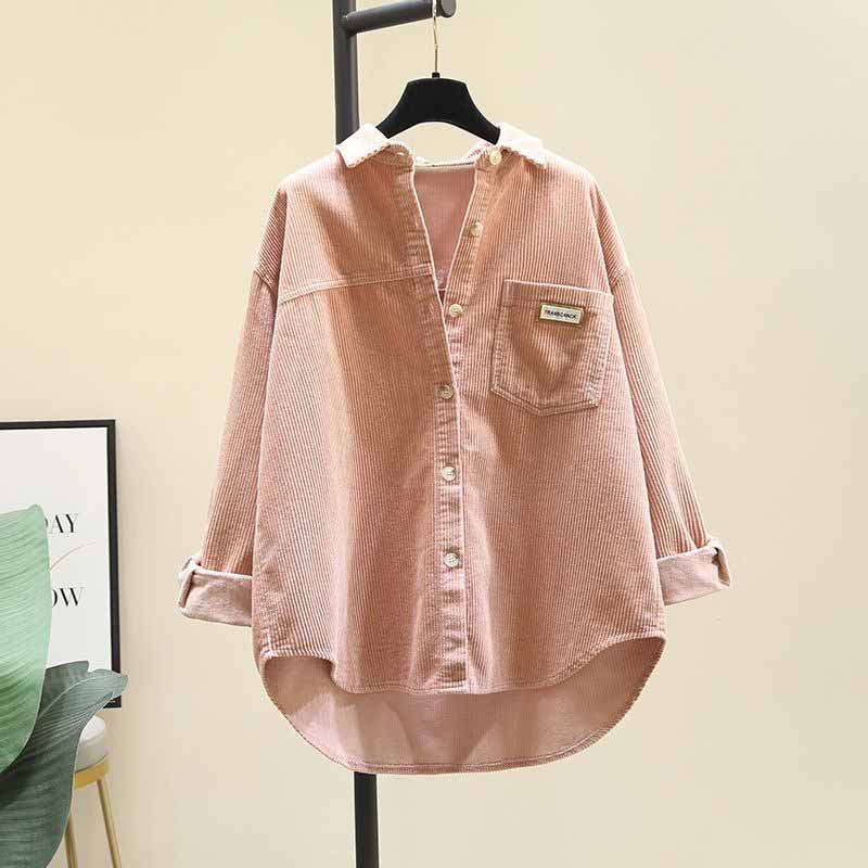 Long-sleeved Shirt Women Winter Thickened Loose Casual Medium-length Solid Color Button Cardigan Shirt