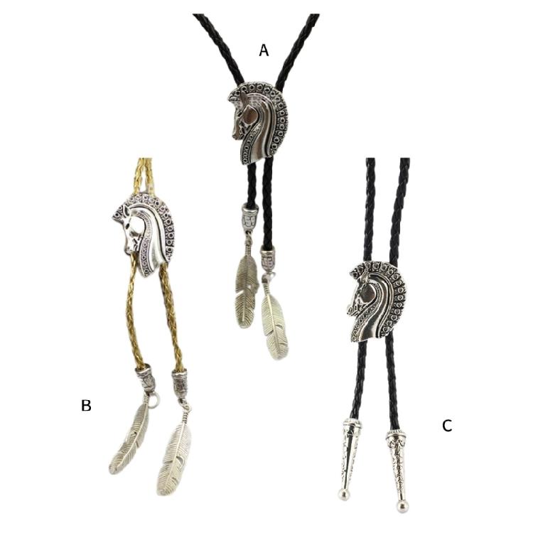 Elegant Black Bolo Tie with Horse Head Pendant Cowboy Necktie Western Tie