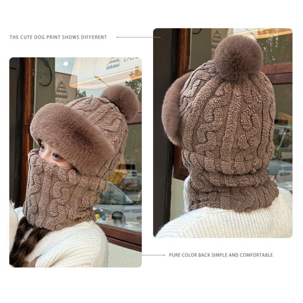 Hat, Neck, One Piece Women's Winter with Thick Velvet Riding Windproof and Cold Proof Electric Car Warm Hoodie