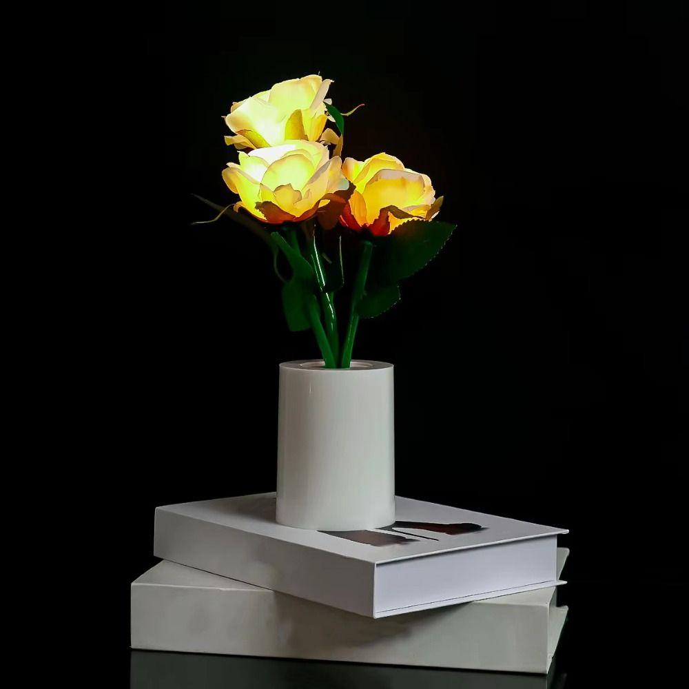 LED Light Source LED Chinese Rose Table Lamp Battery Operated 3 Head Design Chinese Rose Shaped Desk Light