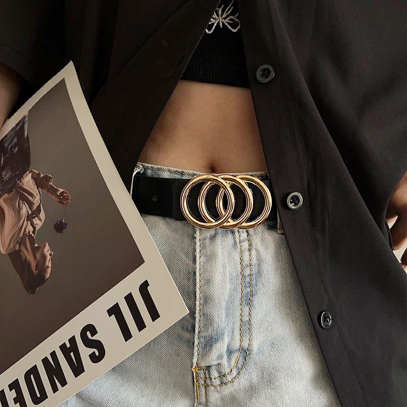 Creative Women'S Double Round Buckle Retro Decorative Belt Simple Jeans Belt Women