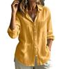 Damen Langarm Button-Down-Hemd Leinen Baumwolle Freizeit Reverskragen Tasche Leicht Schlanke Passform Oberteil