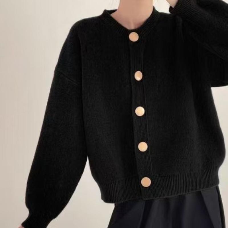 

Вязаный кардиган в стиле лени для женщин на осень и зиму: Однотонное пальто свободного кроя с круглым вырезом и стильными однобортными пуговицами One Size