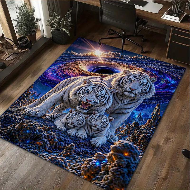 1Pc Tiger and Wolf Print Rug - home decoration Carpet For Living Room Bedroom Flooring Computer Chair Area Rug