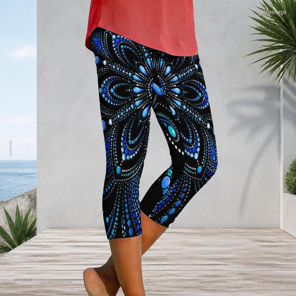 Womens Plus Size High Waist Capri Length Leggings Abstract Vertical Gradient Print Soft Stretchy Casual Workout Cropped Pants