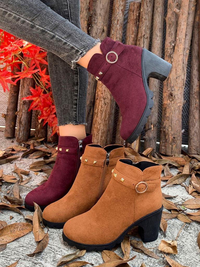 Plus Size Rivet Retro Martin Boots - Women's Autumn/Winter 2025 Chunky Heel Short Tube British Style.