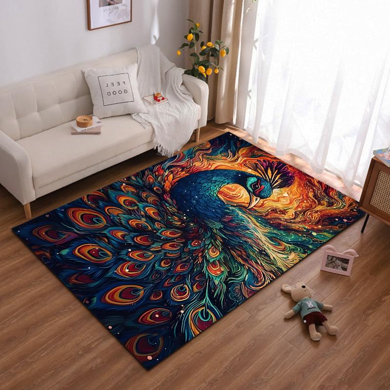 Colorful Artistic Peacock Pattern Carpet for Living Room Decor Suitable for use as an anti-slip for living room bedroom sofas 40x60cm( 15x23in )