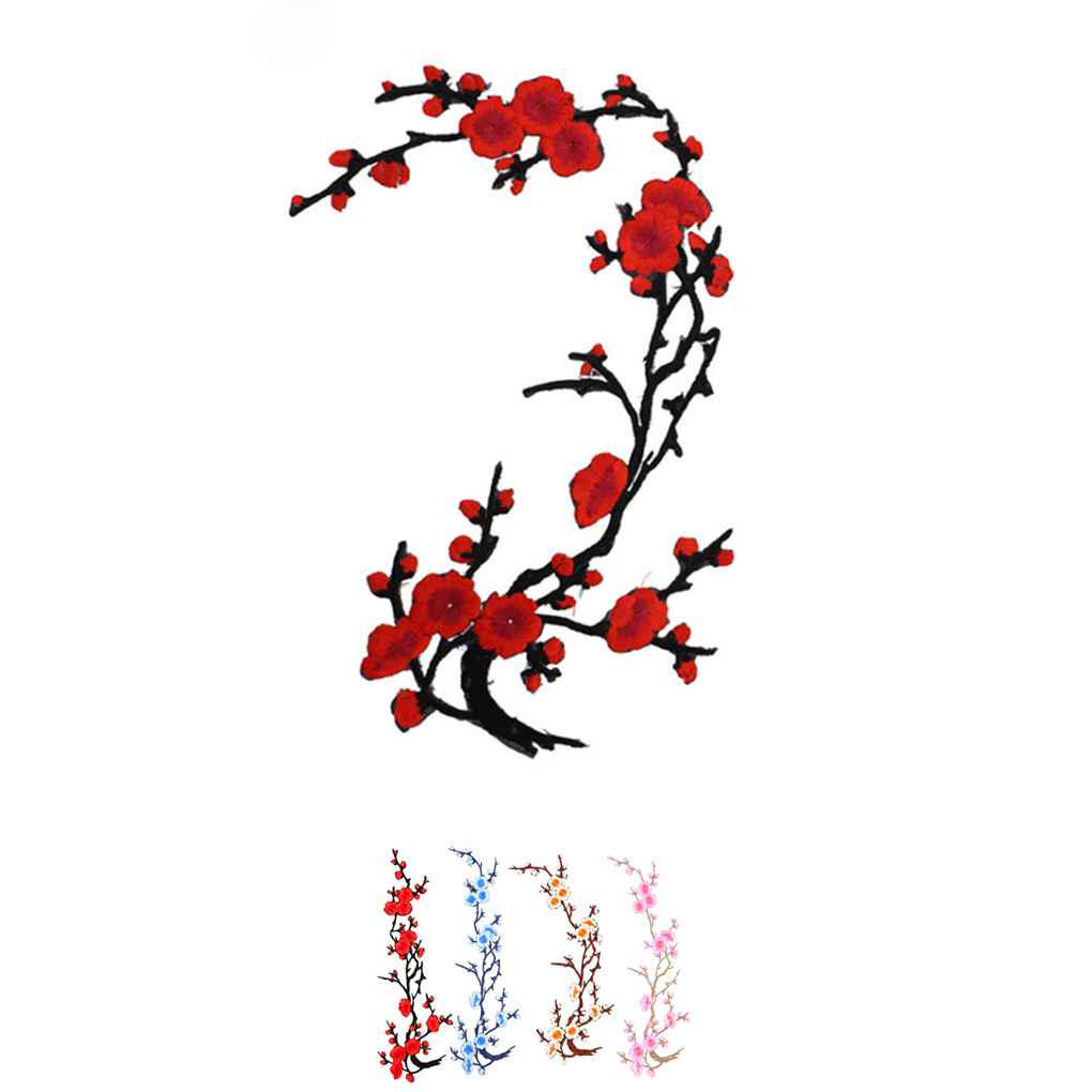 Applique - Plum Blossom Flower Branch Embroidery Patch Motif Iron Sew On Fabric