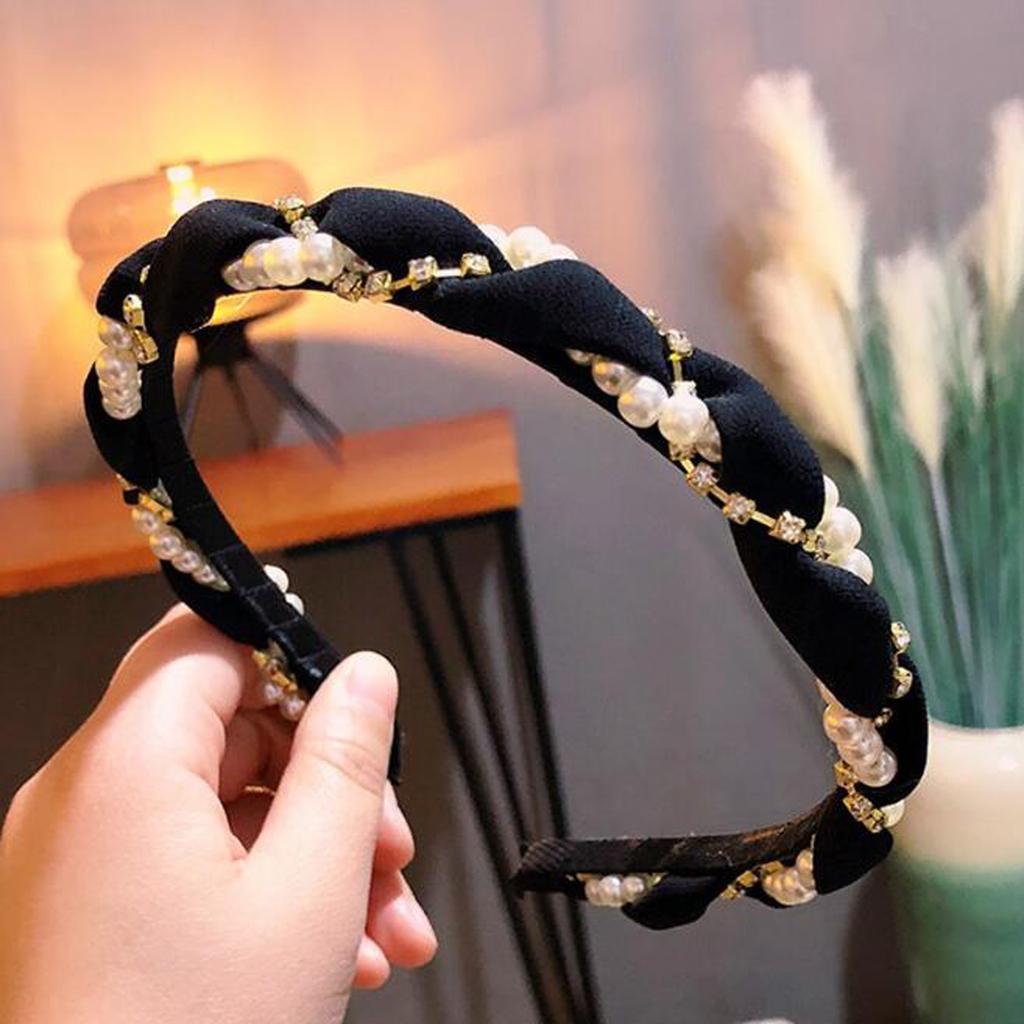 PROLY New Fashion Women Hairband Fresh Rhinestone Pearls Headband Classic Braided Headwear Adult Hair Accessories