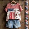 Women's American Floral Patchwork Print Casual T-Shirt 250Th Anniversary USA Shirt Patriotic Tshirt