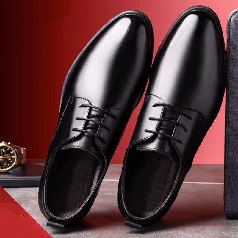 First Layer Cowhide Leather Shoes Men's Business British Wedding Shoes Soft Leather Breathable Dress Casual Shoes Men