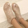 Women’s Rhinestone Hollow Slip-On Sandals Elastic Strap Round-Toe Flat Shoes