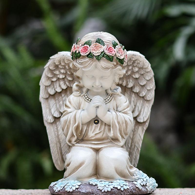 Prayer Angel Little Girl Outdoor Solar Light Decoration Garden Ornament Home Courtyard Light Resin Art Statue