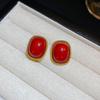 Red Bow Coin Purse Earrings: Silver Needle Retro Snake Lock Studs, New Year High-End Ear Jewelry.