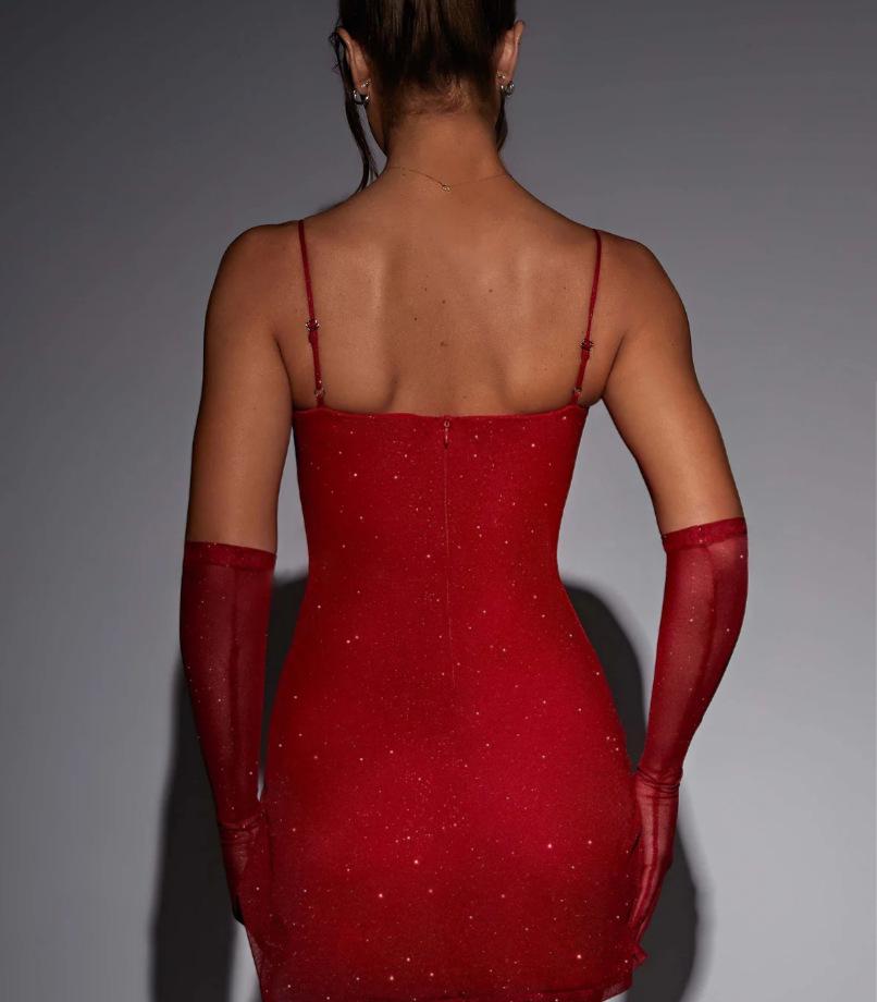 2024 Autumn/Winter Women's Sexy Slimming Sling Dress with Gloves