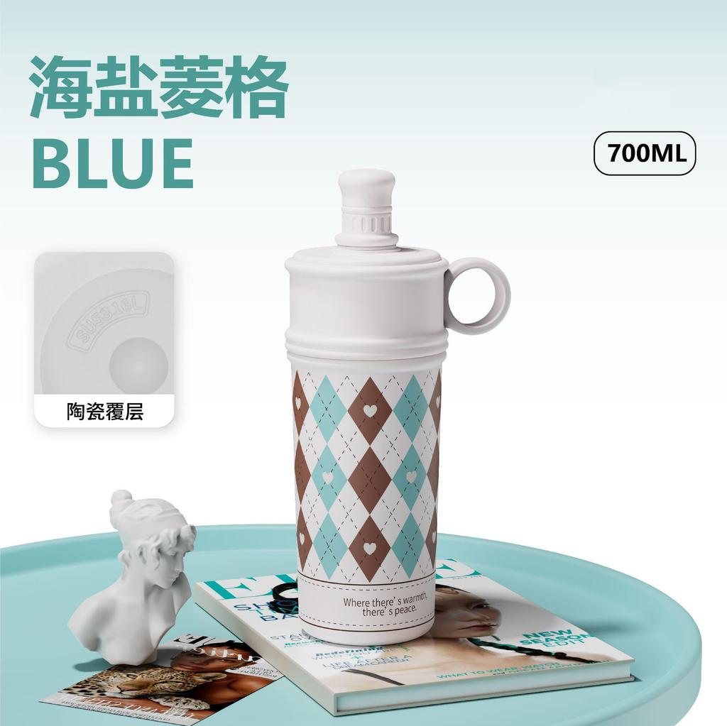 Ceramic double drink coffee cup large capacity portable straw thermos cup light luxury high sense gift box gift cup