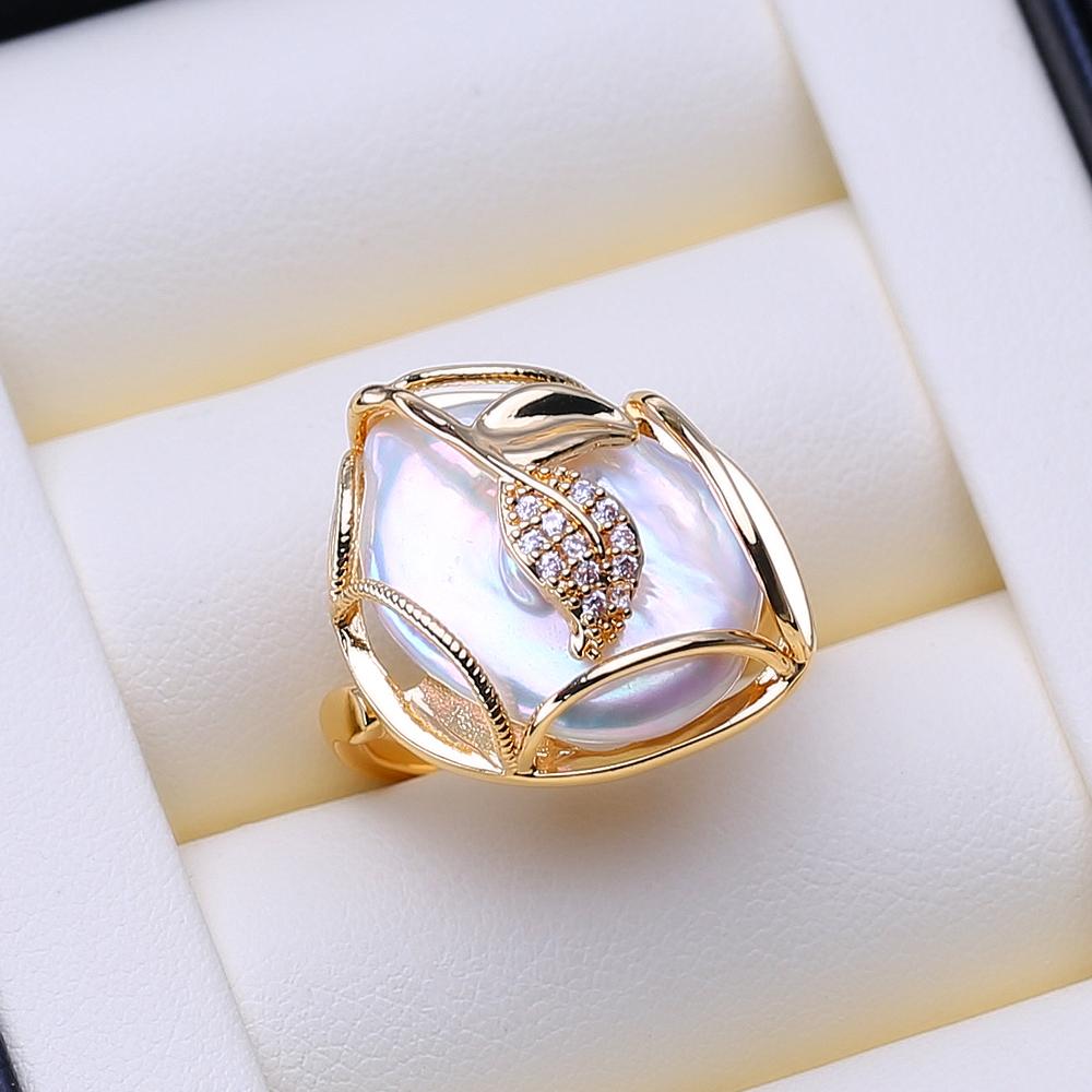 LSOOYH Natural Freshwater Big Button Baroque Pearl Rings For Women Classic Silver Gold Color Wedding Ring Birthday Gifts Wholesale