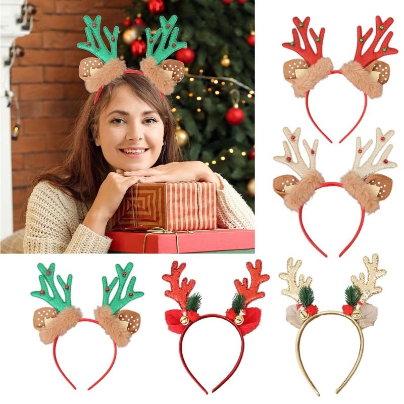 Festival Deer Antler Headpiece With Soft Fabric And Jingling Bells Comfortable Christmas Hair Ornament For Family