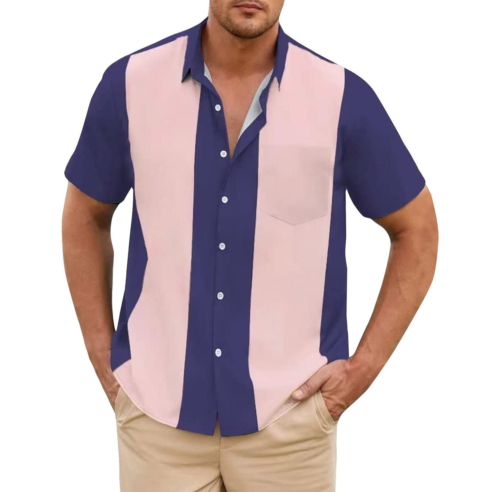 

Чоловіча гавайська сорочка, чоловіча вінтажна сорочка для боулінгу з коротким рукавом, літня пляжна сорочка M фіолетовий