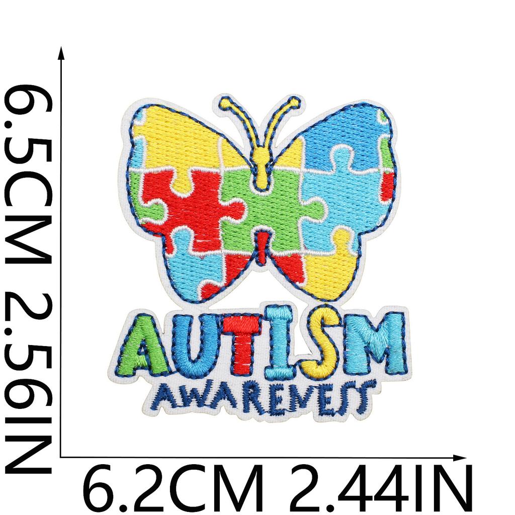 Färg pussel broderi tyg klistermärke liten dinosaurie dator broderi etikett tecknad sköldpadda autism kampanj patch klistermärke strykning