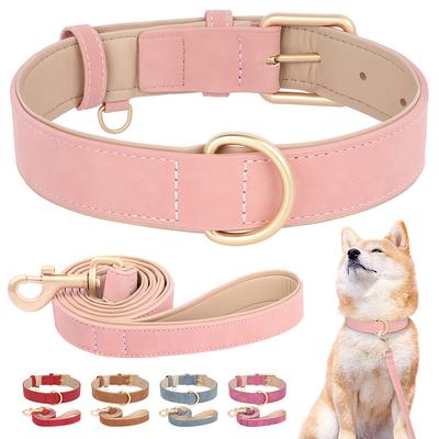 Weiches Gepolstertes Hundehalsband Leinen Set, PU-Leder Haustierhalsbänder, Halskette mit Leine, Verstellbar für Kleine und Mittlere Hunde