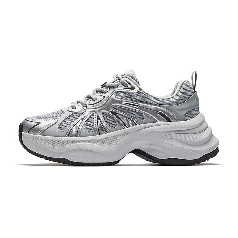 Anta Butterfly Wings Slip Resistant, Abrasion Resistant, Breathable Low Top Chunky Sneakers Women's Silver Gray 922538883-2
