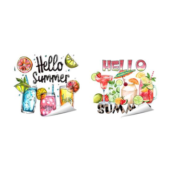 Hello Summer Window Clings Hawaiian Tropical Theme Static PVC Glass Sticker for Beach Pool Party Home Glass Doors Windows